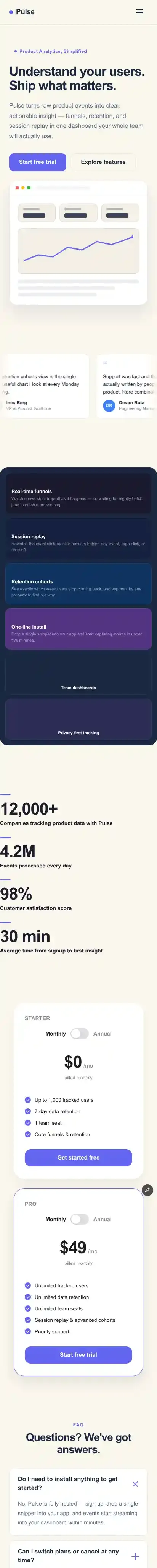 Launchbase home page on mobile