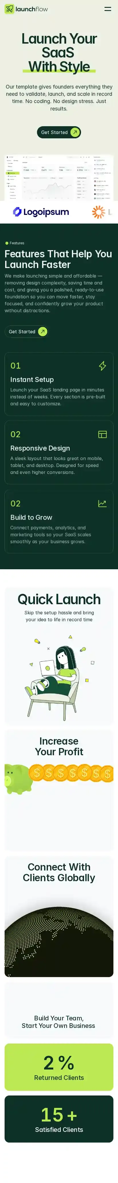 LaunchFlowX home page on mobile