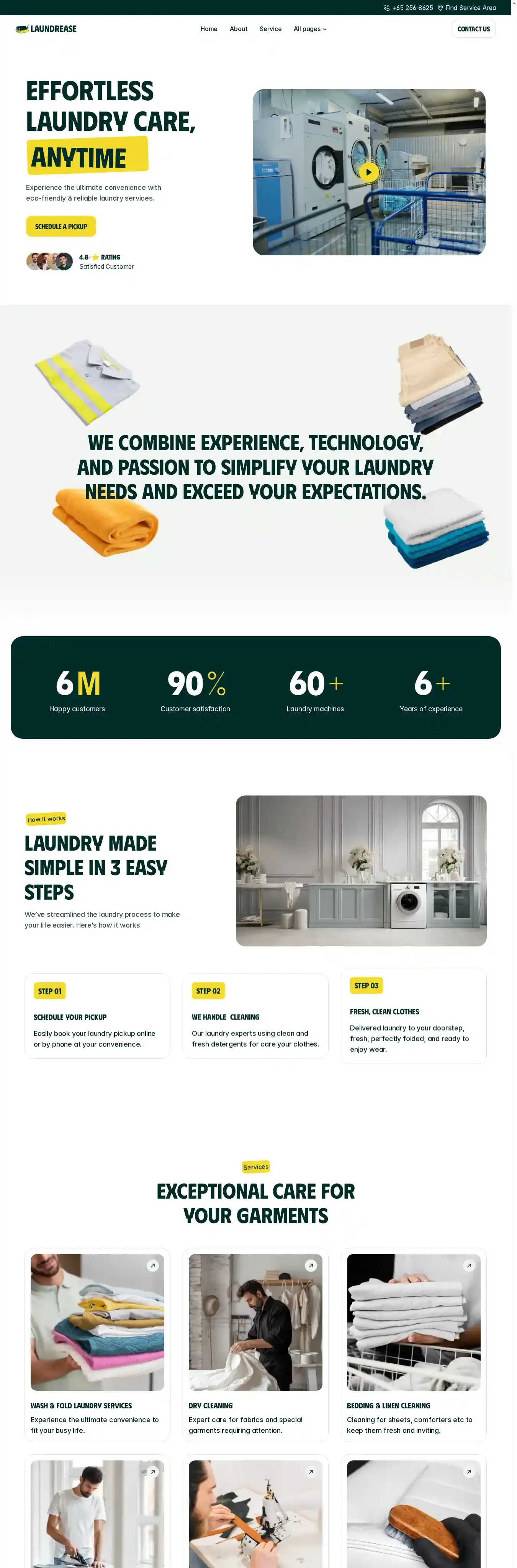 LaundrEase home page on desktop