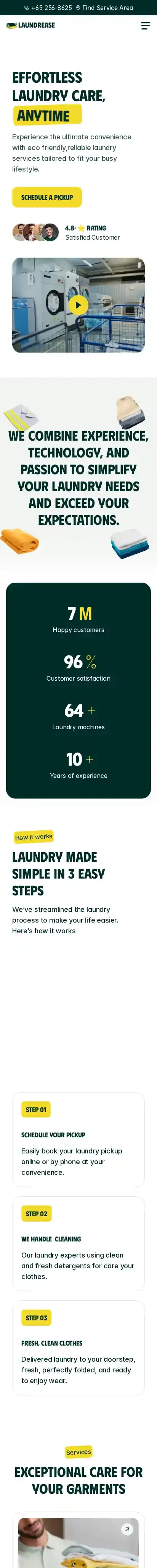 LaundrEase home page on mobile