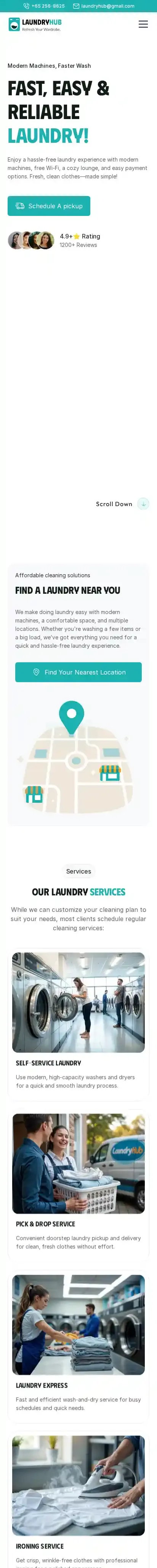 LaundryHub home page on mobile
