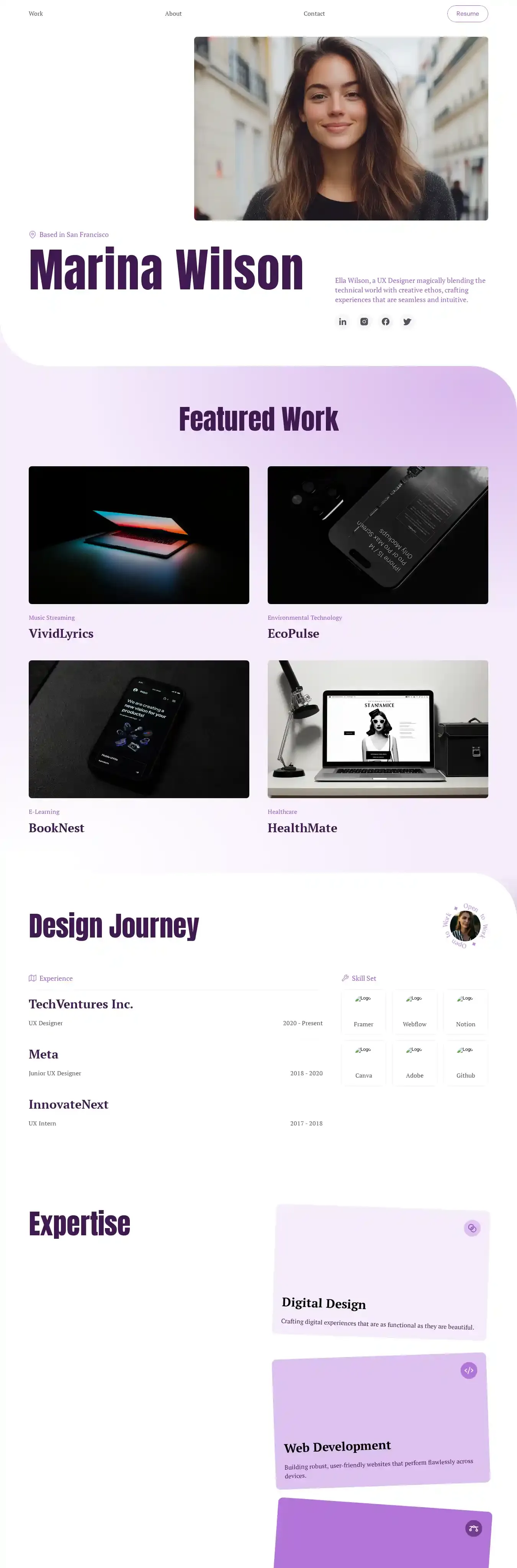 Lavender home page on desktop