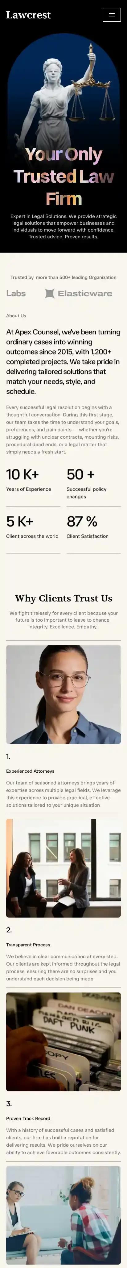 Lawcrest home page on mobile