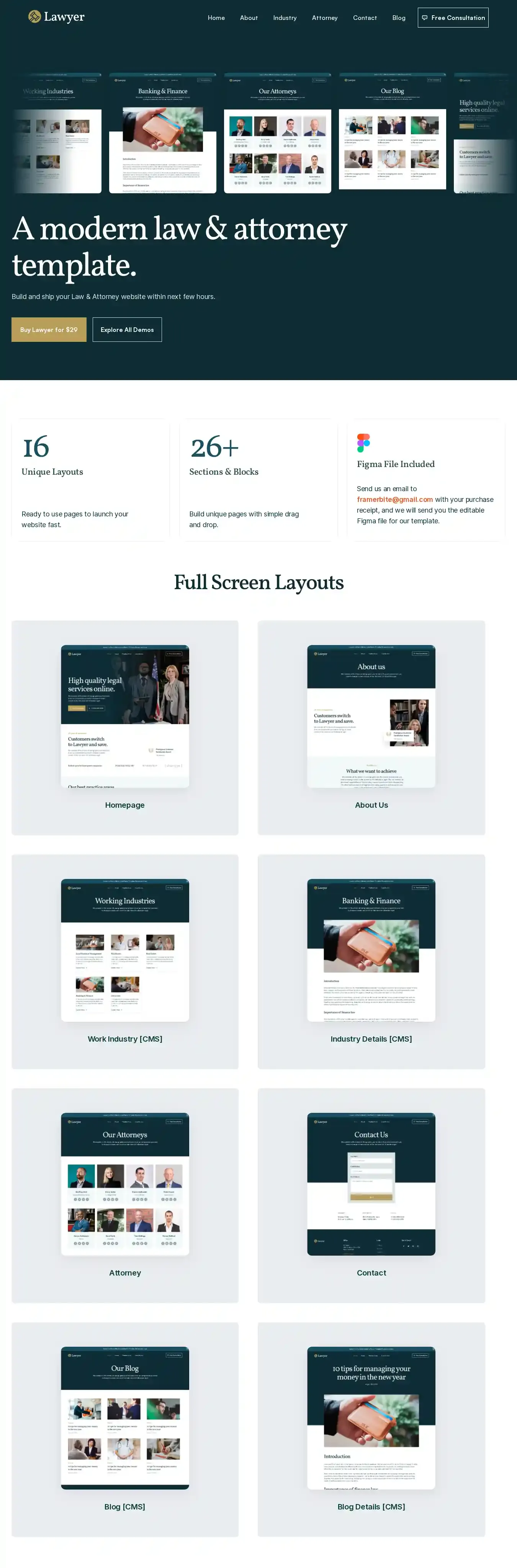 Lawyer home page on desktop