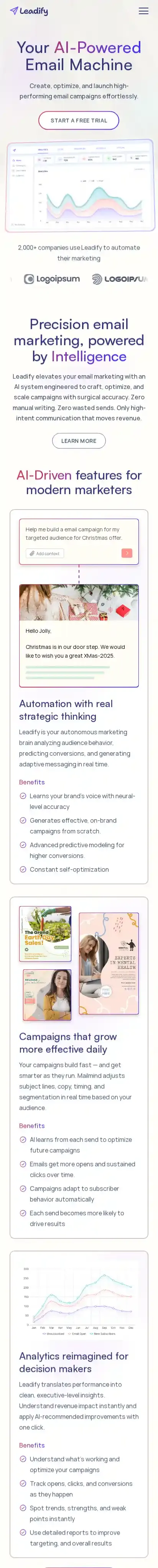 Leadify home page on mobile