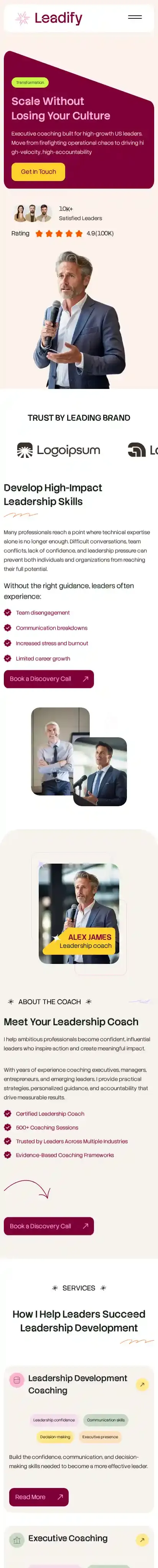 Leadifypro home page on mobile