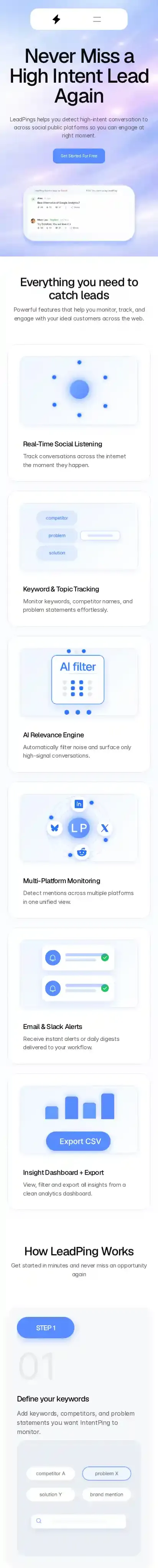 LeadPing home page on mobile