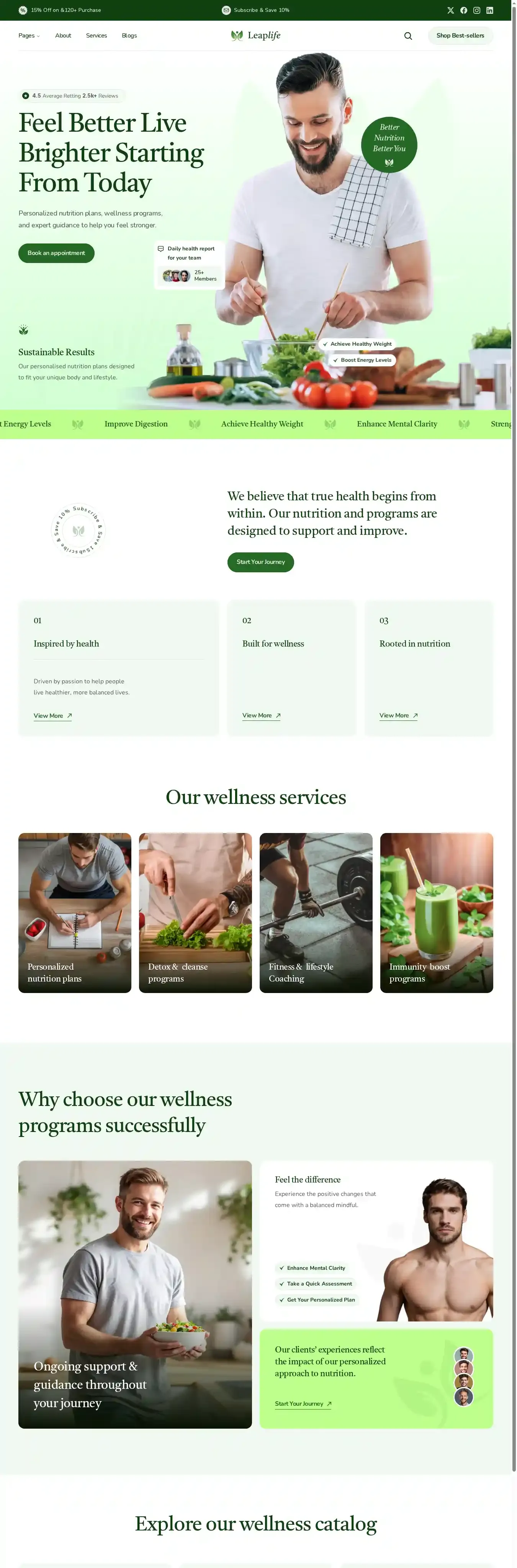 Leaplife home page on desktop