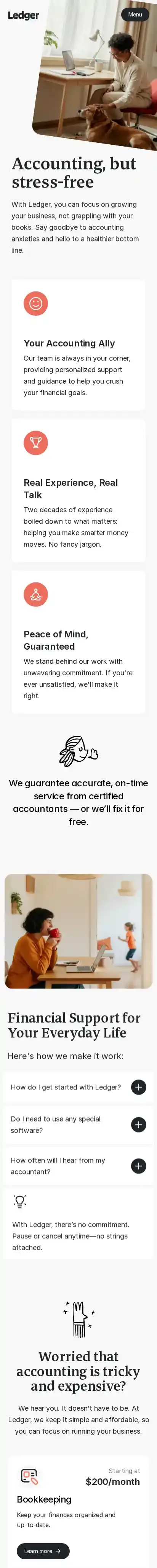 Ledger home page on mobile