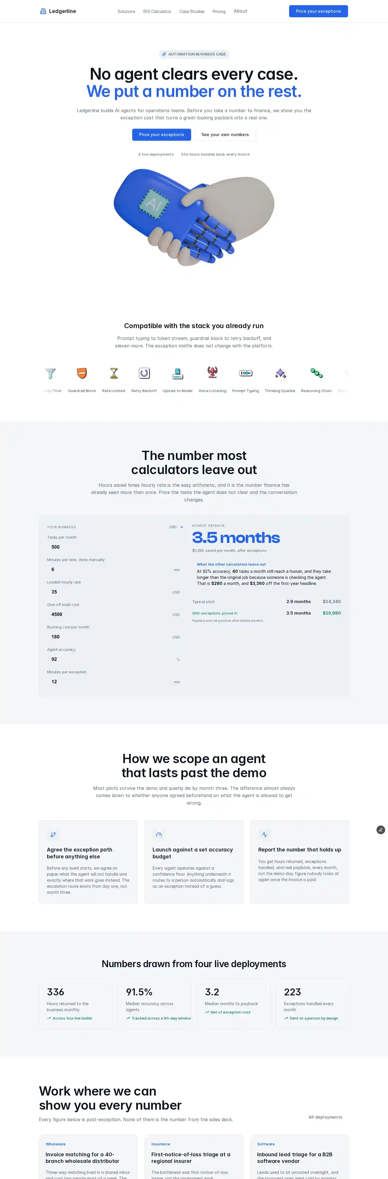 Ledgerline home page on desktop