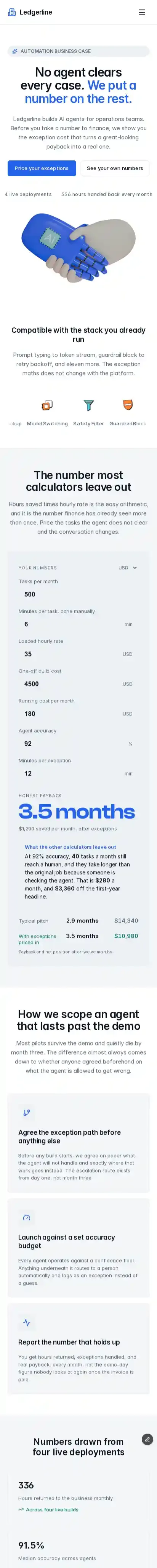 Ledgerline home page on mobile