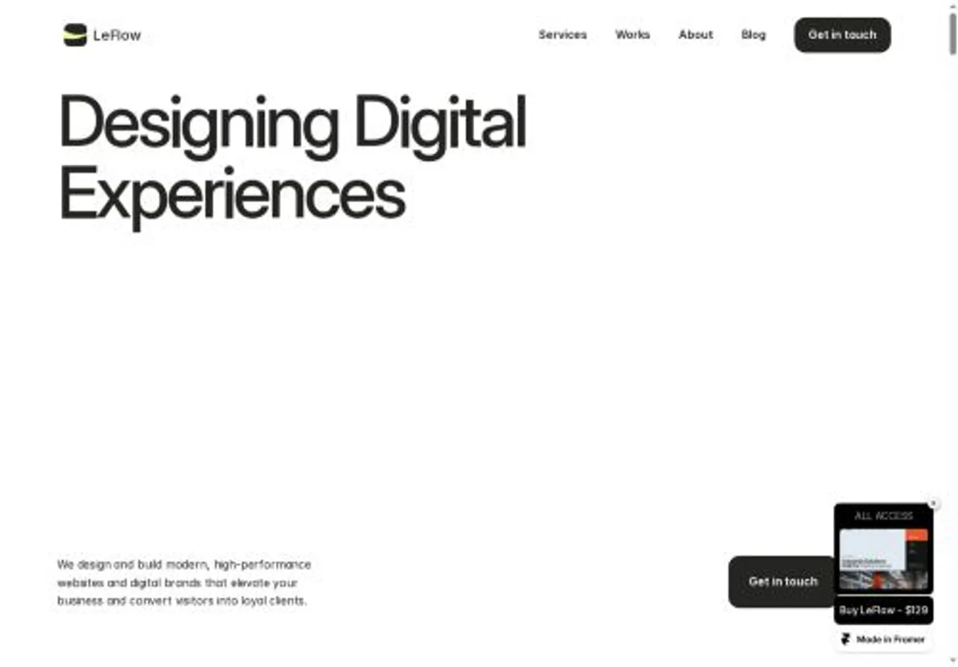 LeFlow home page on desktop