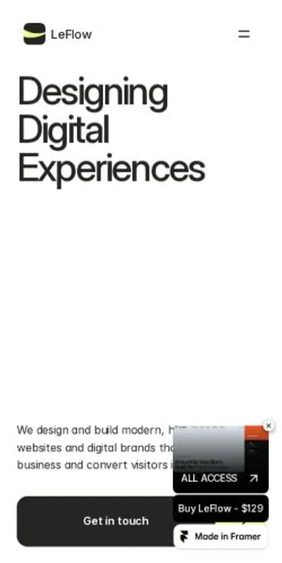 LeFlow home page on mobile