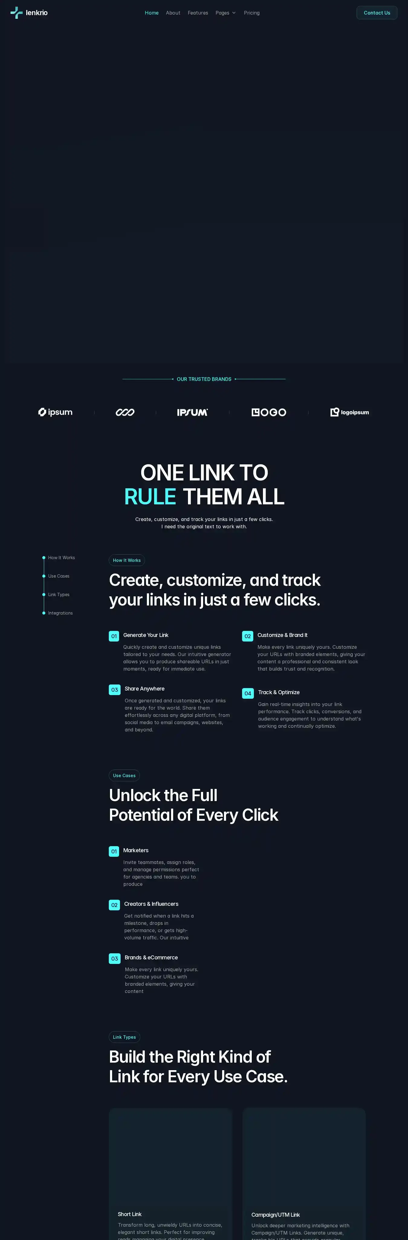 Lenkrio home page on desktop