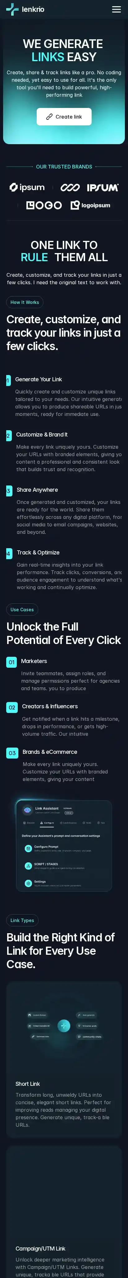 Lenkrio home page on mobile