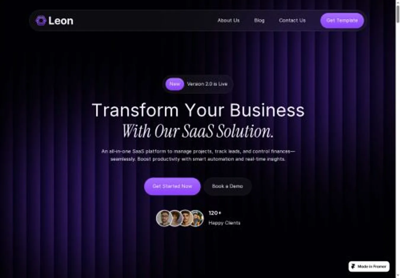 Leon home page on desktop