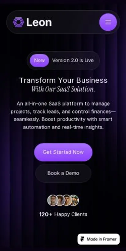 Leon home page on mobile
