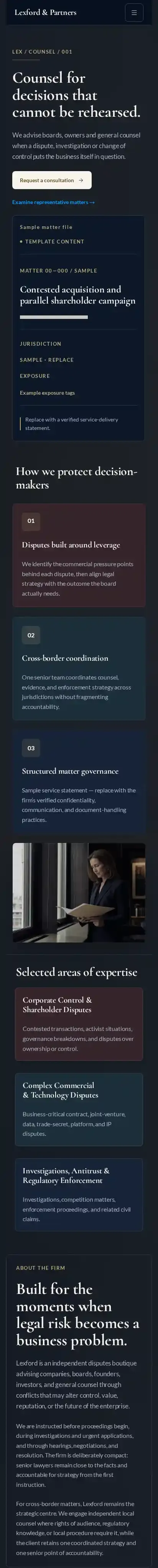 Lexford&Partners home page on mobile