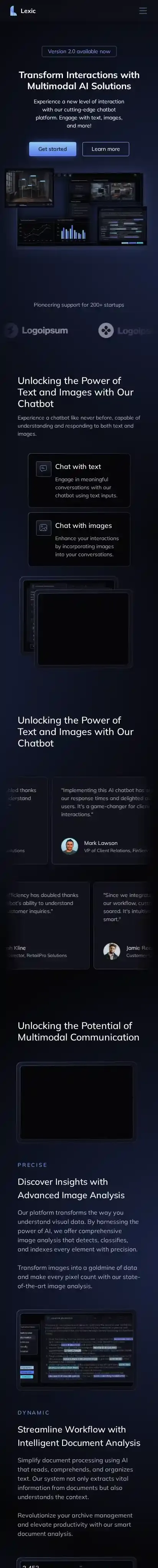Lexic home page on mobile