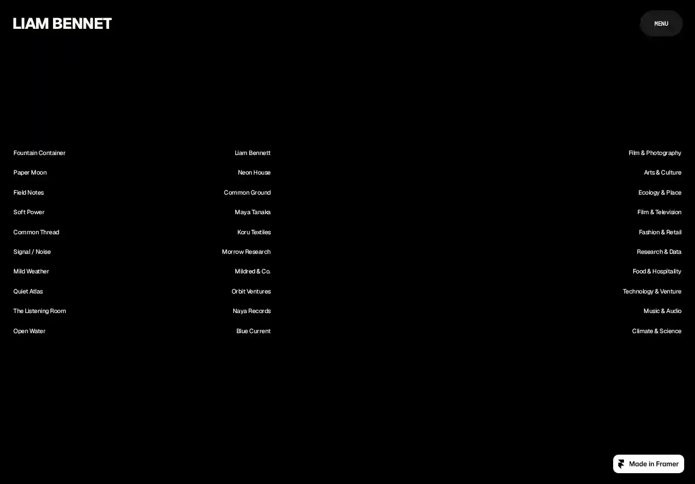 Liam Bennet home page on desktop