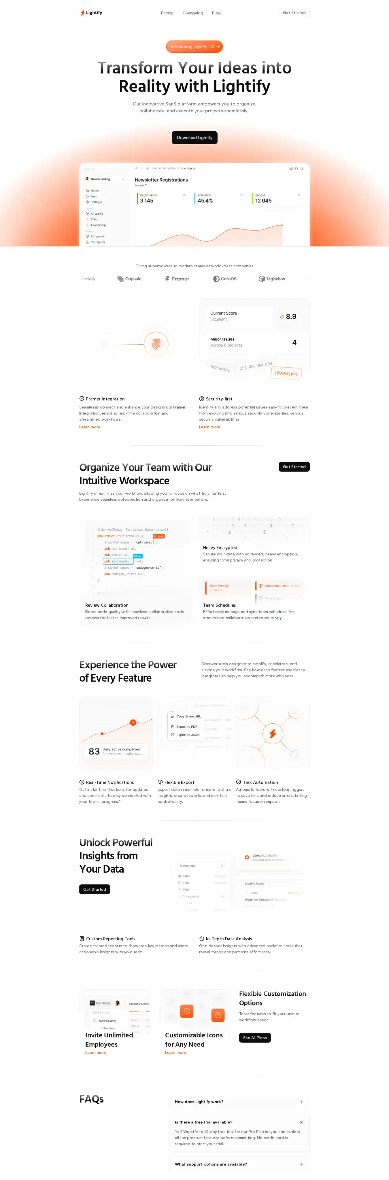 Lightify home page on desktop