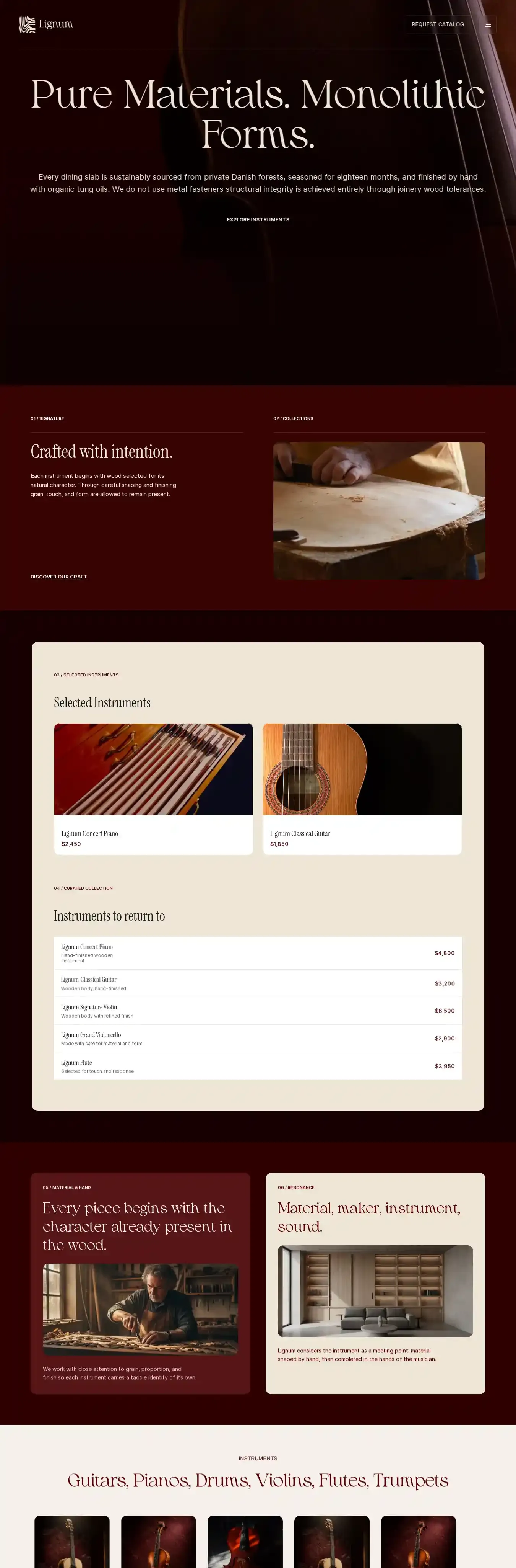 Lignum home page on desktop