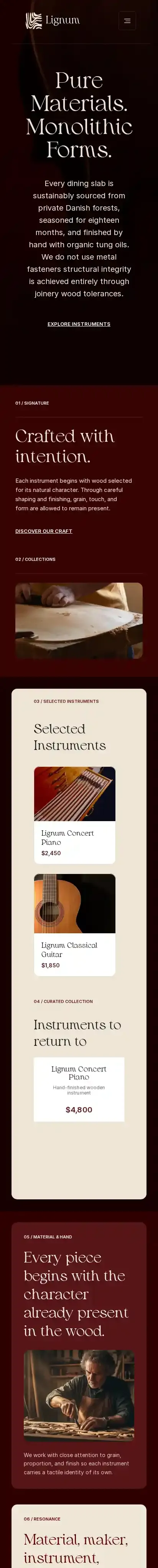 Lignum home page on mobile