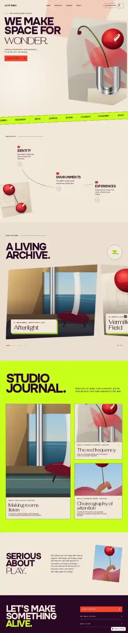 LILT Studio home page on mobile