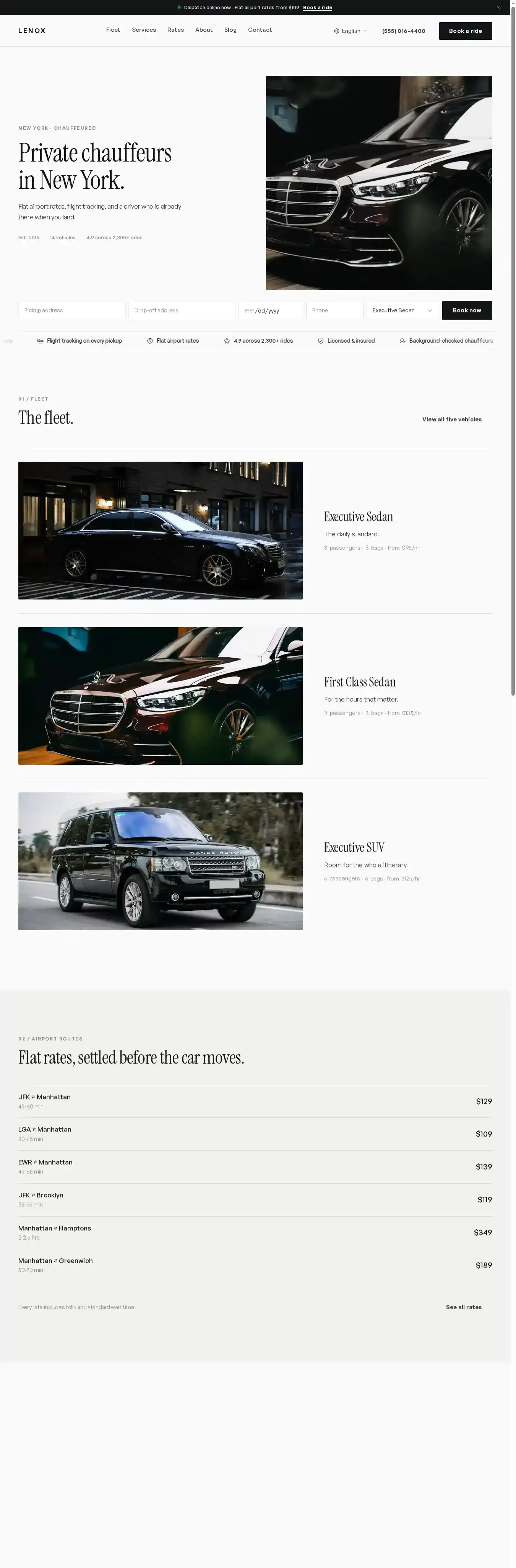 Limousine home page on desktop