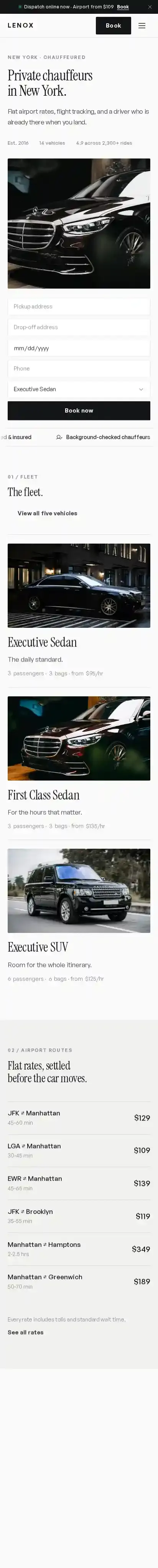 Limousine home page on mobile