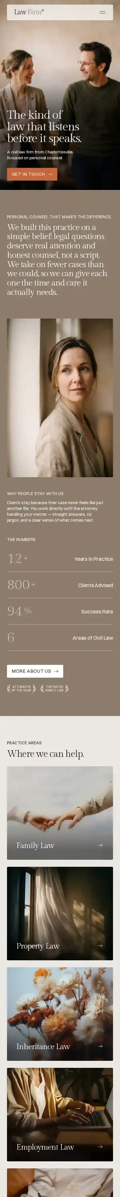 Lindner Law Firm home page on mobile