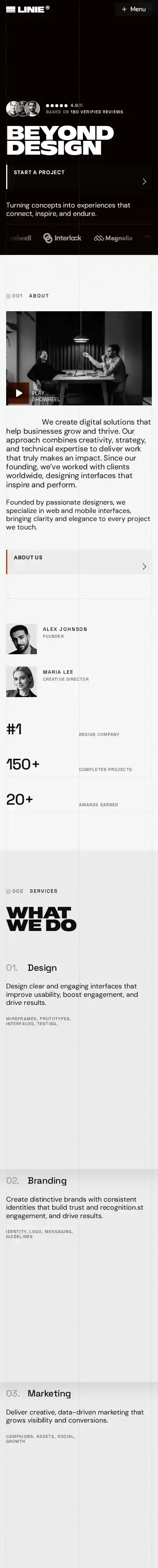 Linie home page on mobile