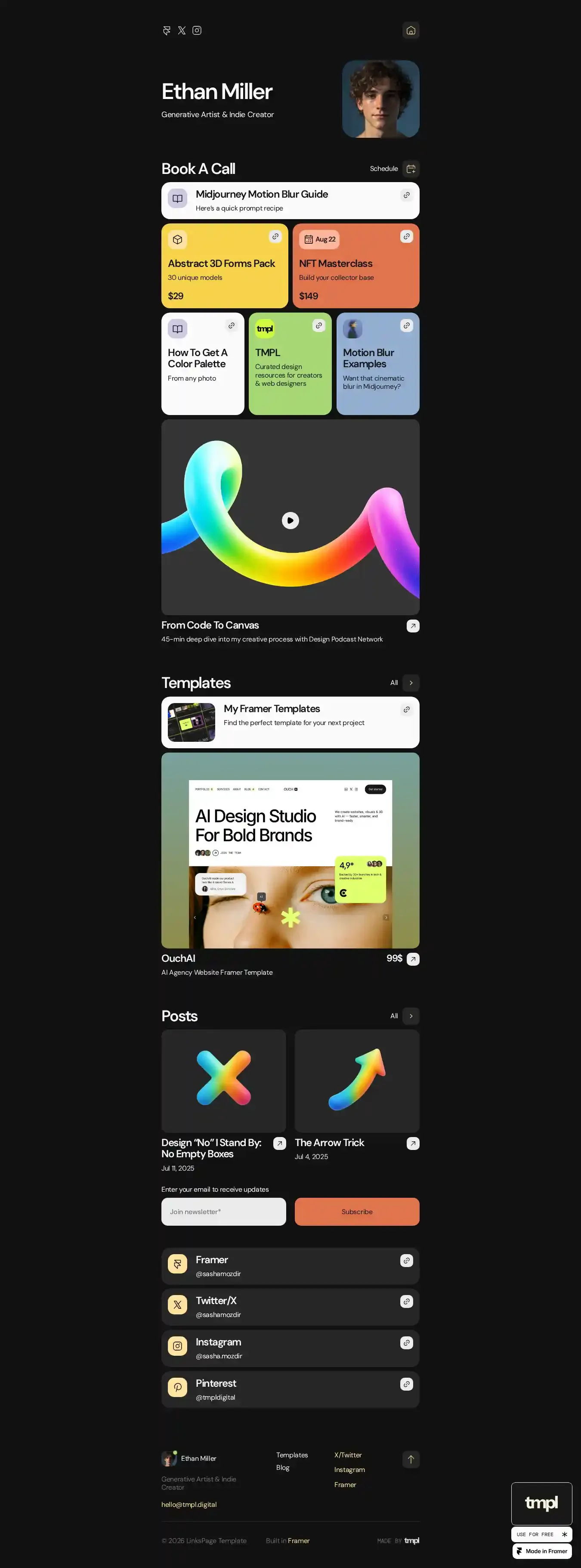LinksPage home page on desktop