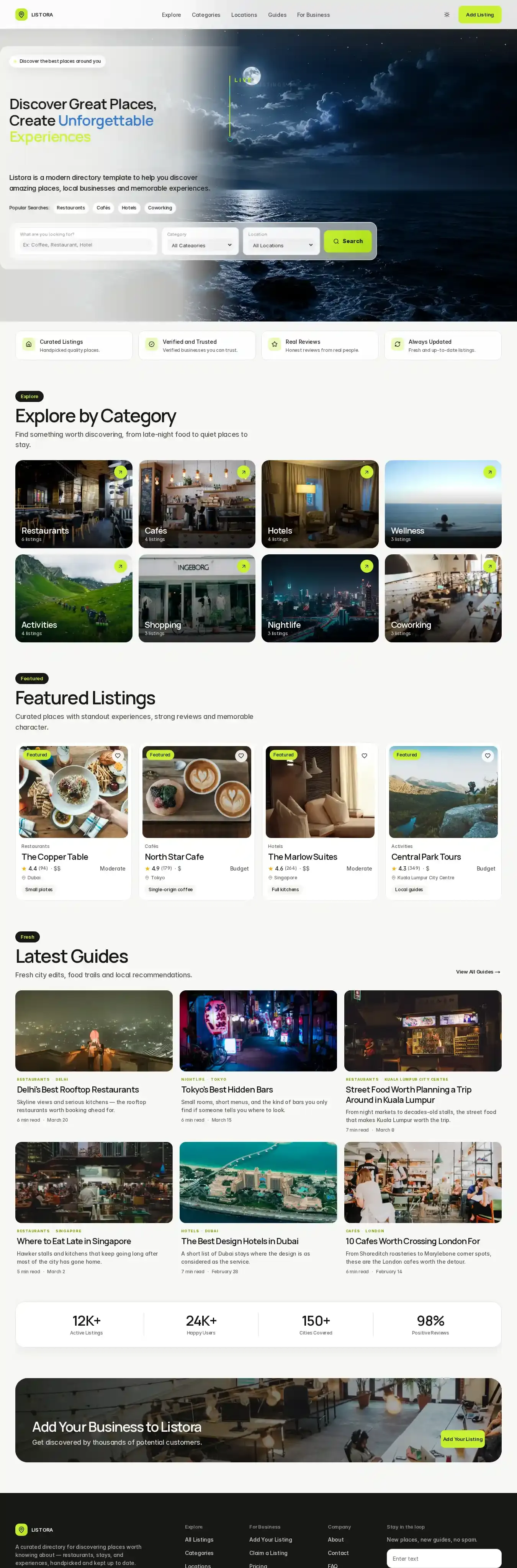 Listora home page on desktop