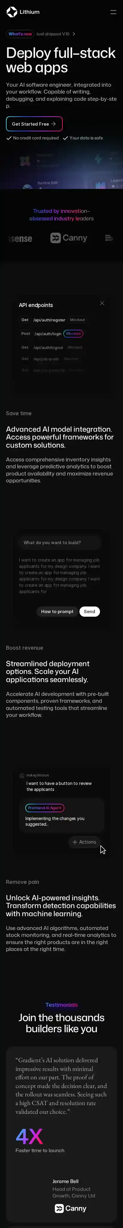 Lithium home page on mobile