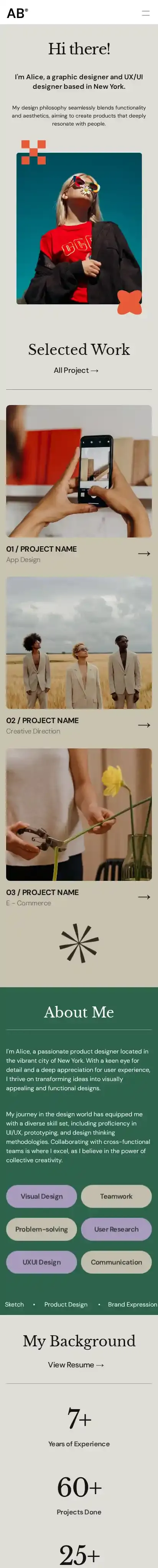 AB Studio home page on mobile