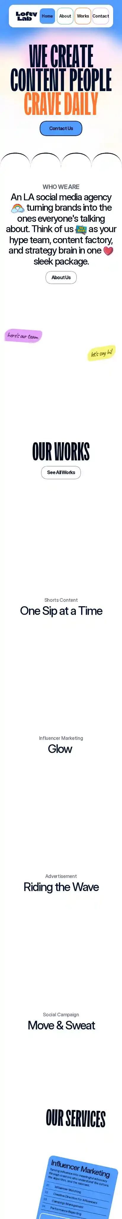Lofty home page on mobile