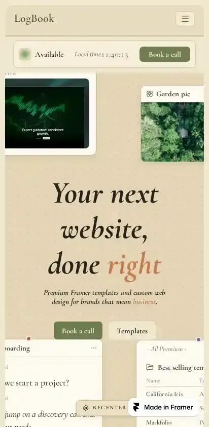 LogFolio home page on mobile