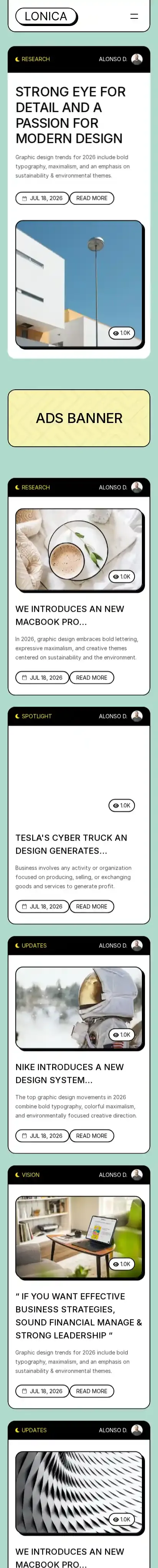 Lonica home page on mobile