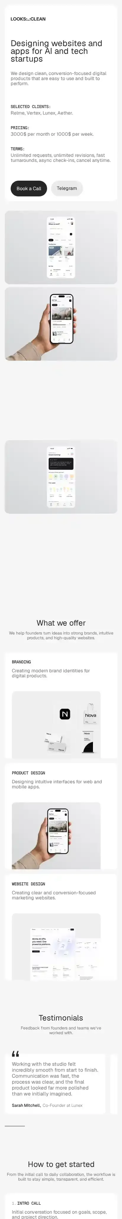 LooksClean home page on mobile