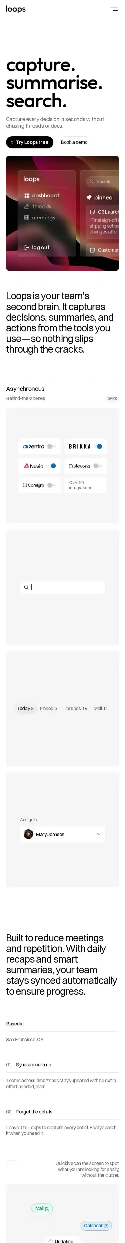 Loops home page on mobile