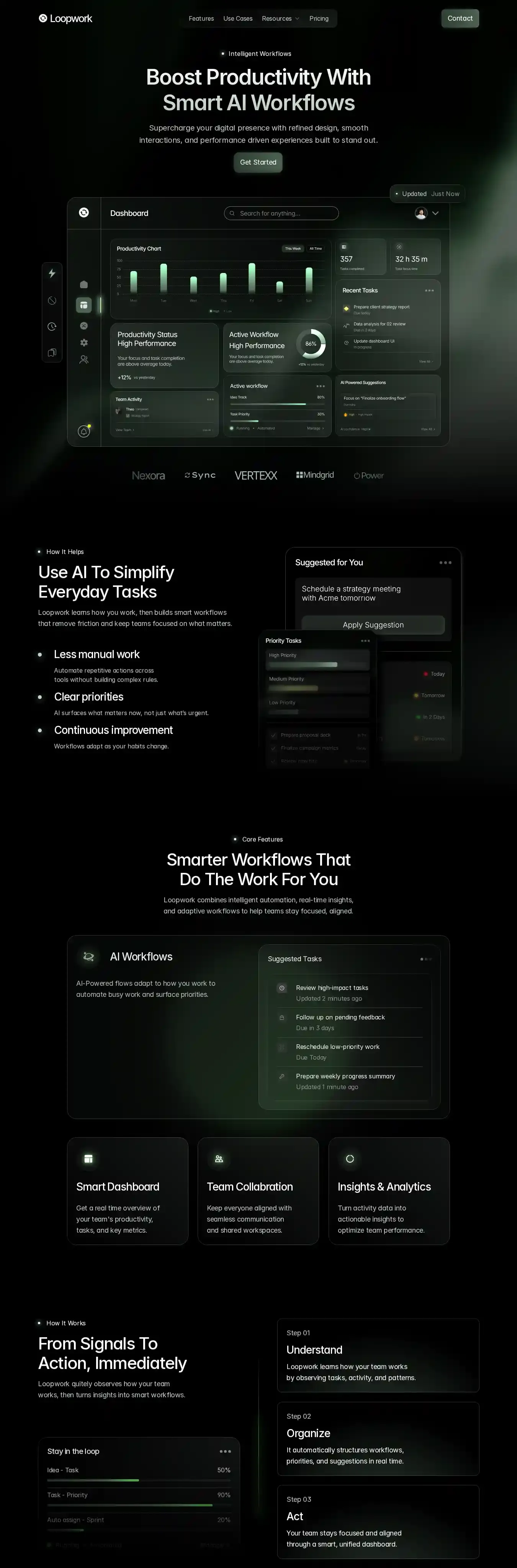 Loopwork home page on desktop