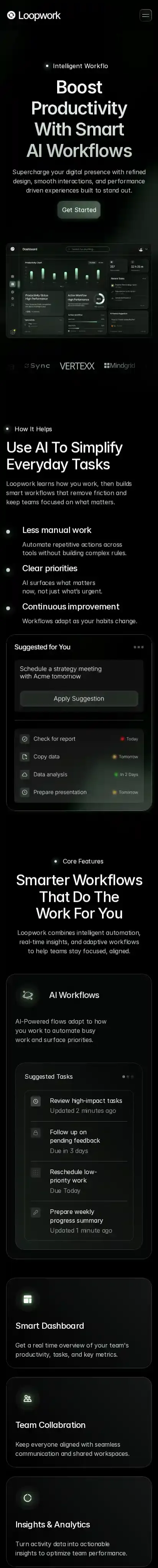 Loopwork home page on mobile