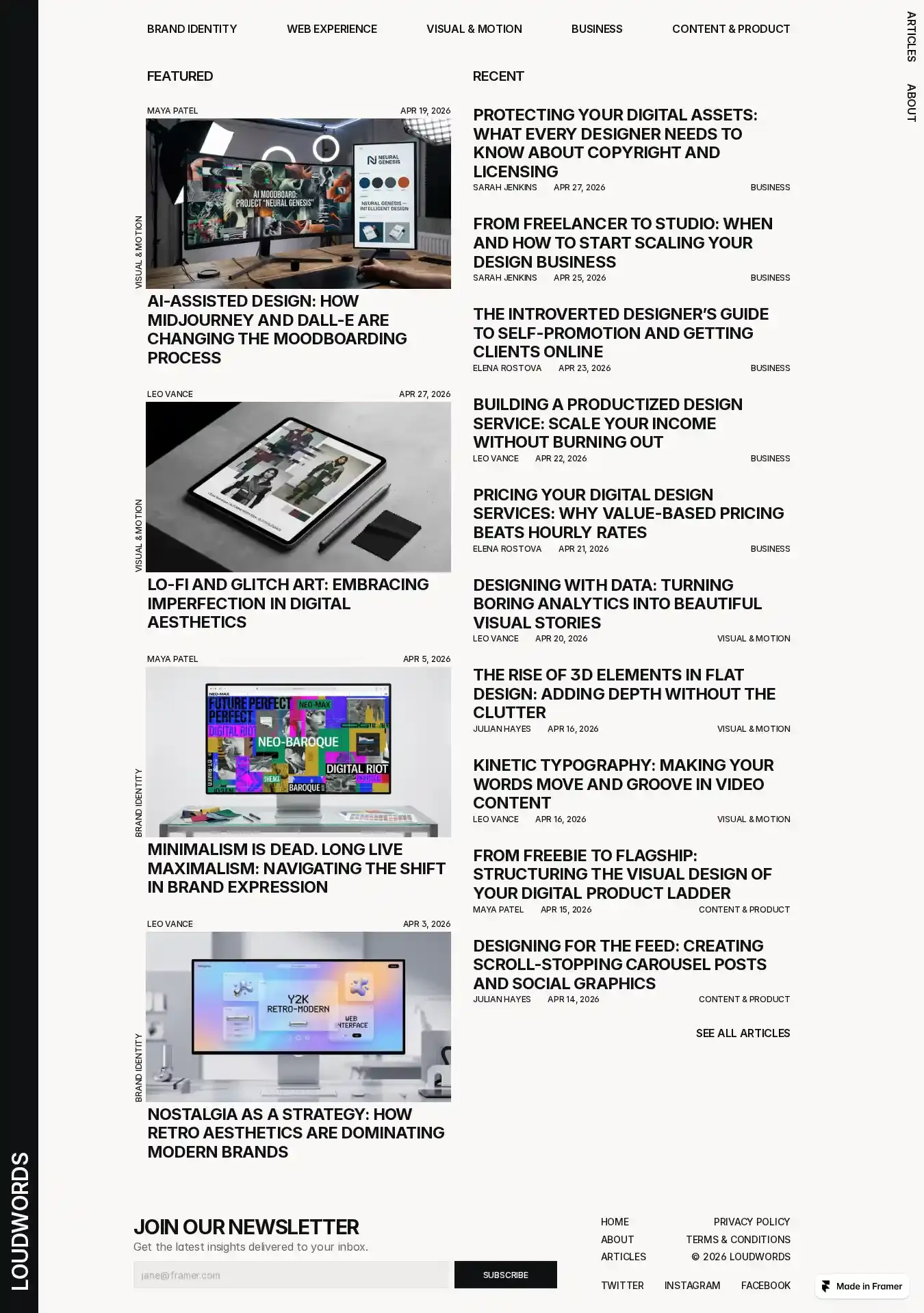 LoudWords home page on desktop