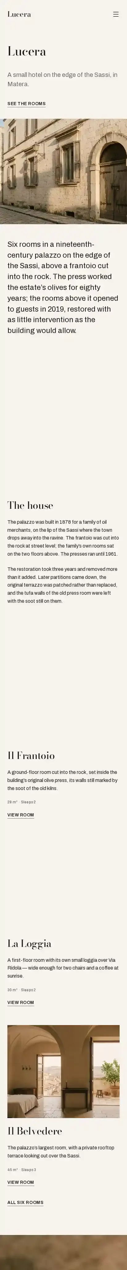 Lucera home page on mobile