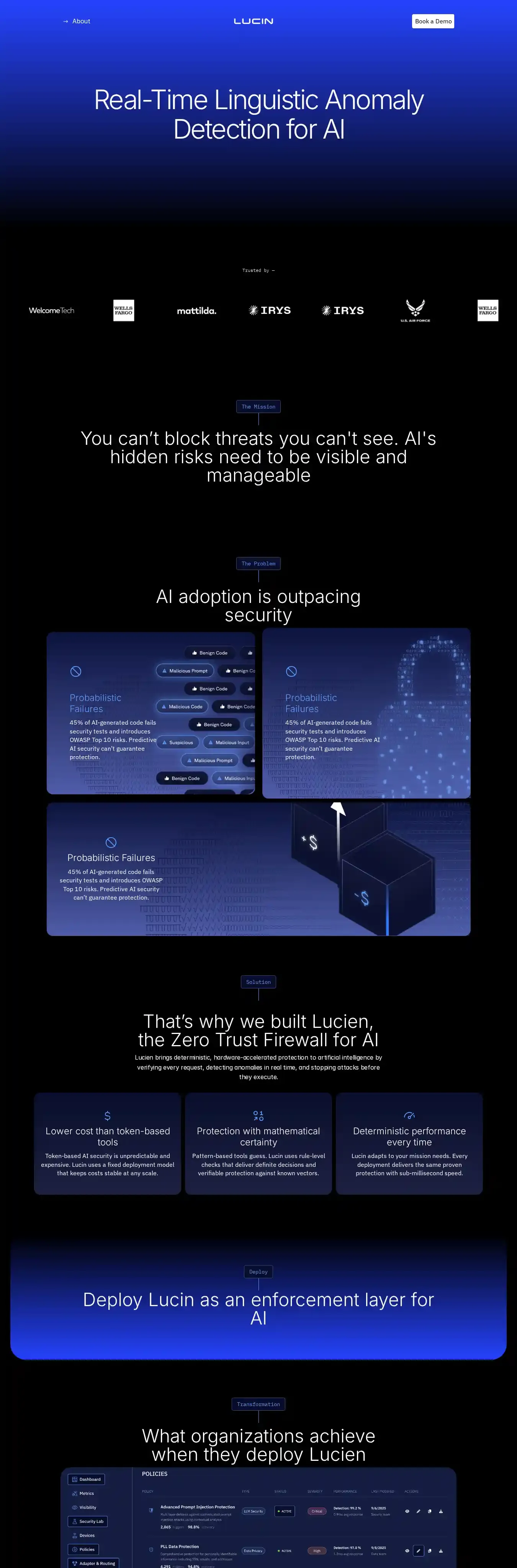 Lucin home page on desktop