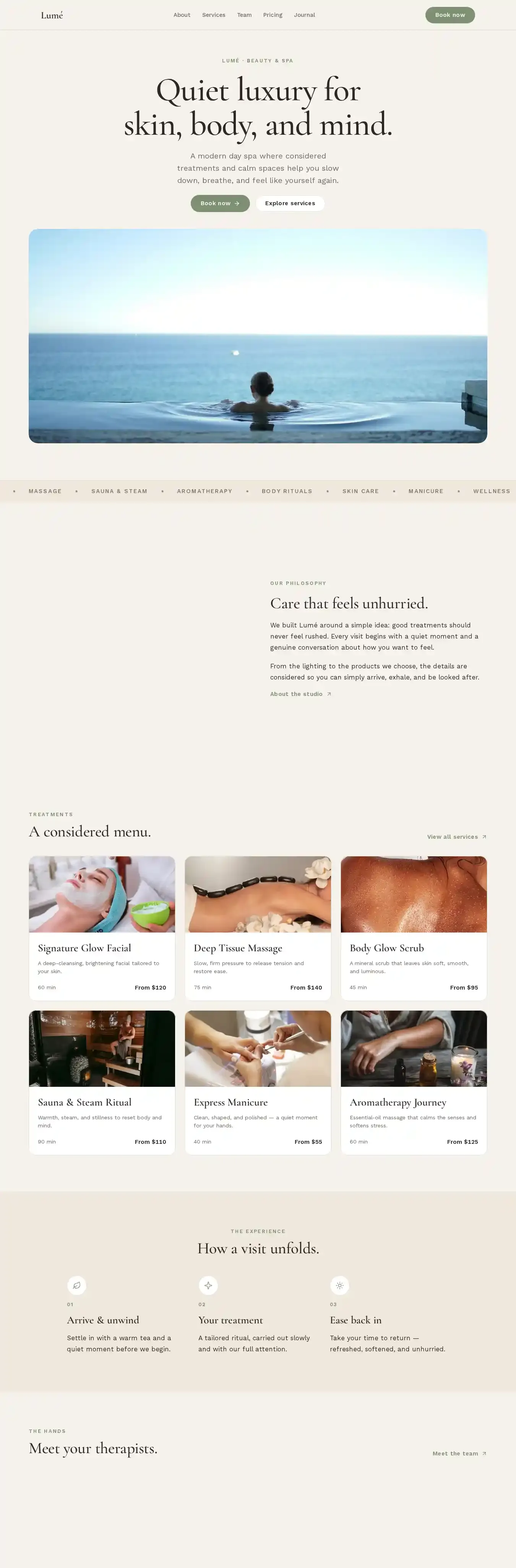Lumé home page on desktop
