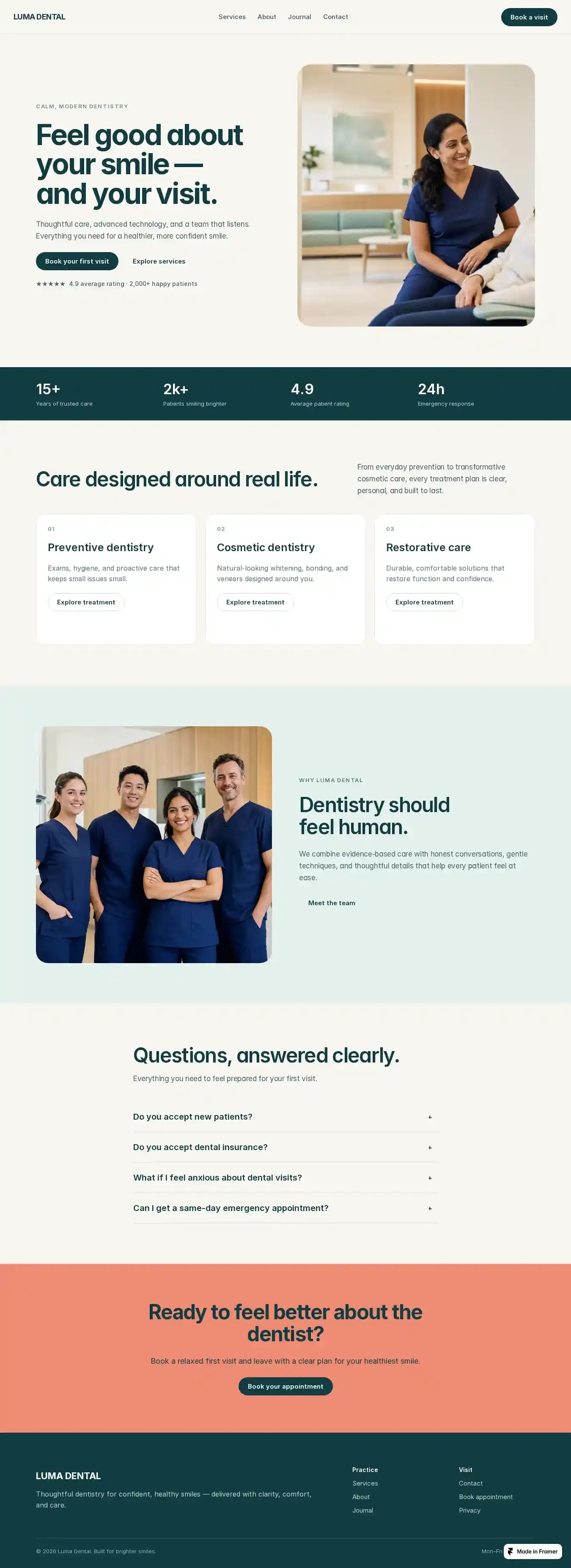 LumaDental home page on desktop