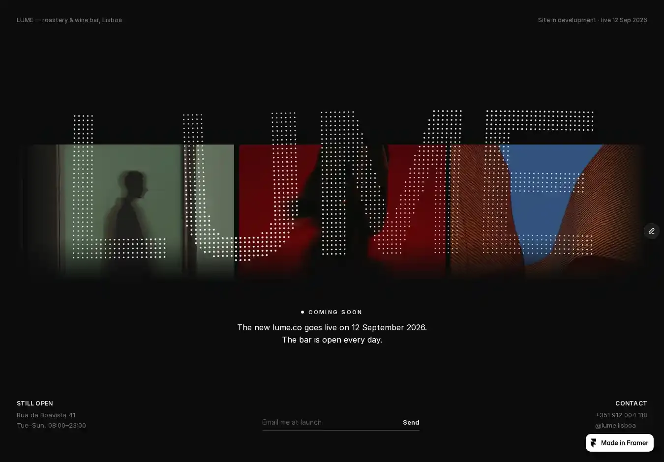 Lume Coming Soon home page on desktop