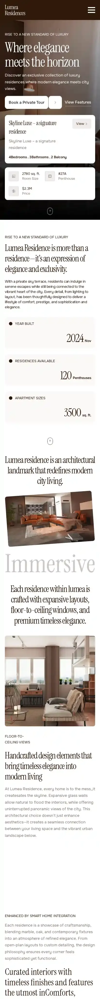 Lumea home page on mobile